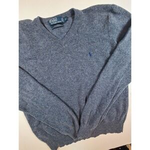 Polo Ralph Lauren Mens XL Blue Lambswool V Neck Sweater‎ Classic